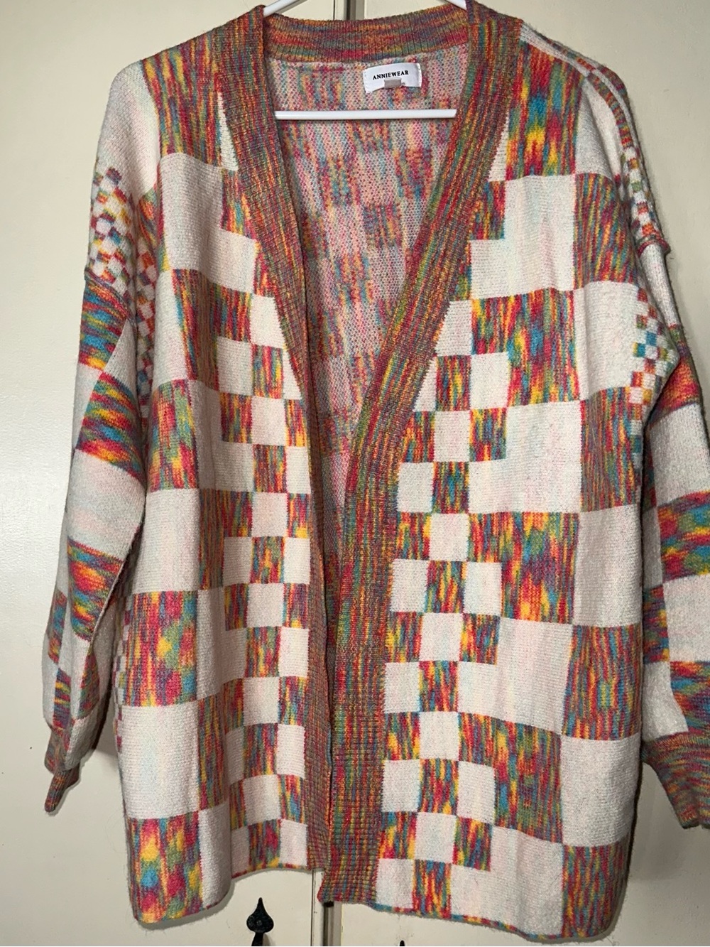 Anniewear Multicolor Space dye Checker Open-Front Cardigan Sweater small